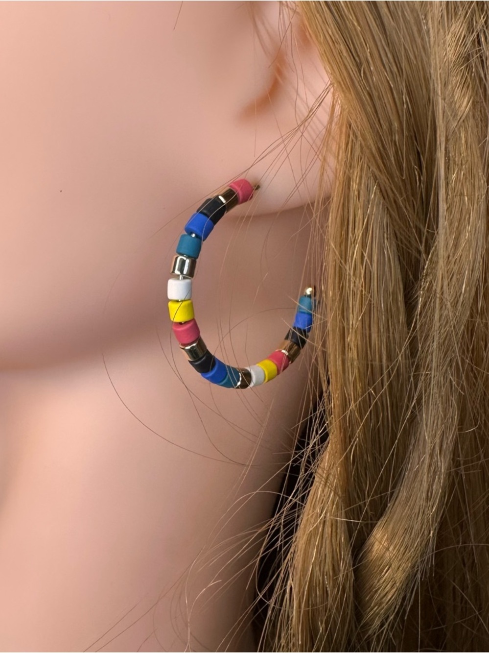 Colorful Beaded Hoop Earrings | Rainbow Statement Hoops 1.5"